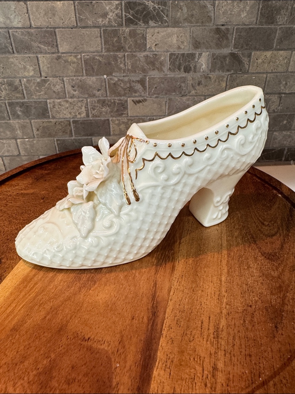 Vintage porcelain victorian heeled Princess Slipper floral Shoe figurine